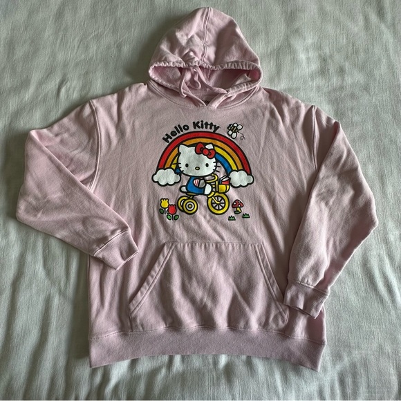 Hello Kitty Hoodie Womens L Rainbow Bicycle Sanrio BioWorld 2023 Graphic Kawaii - Picture 3 of 5